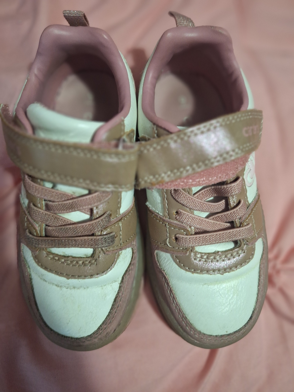Carter's Pink, White and Tan Girls' Sneakers with Hook-and-Loop Strap Light Up